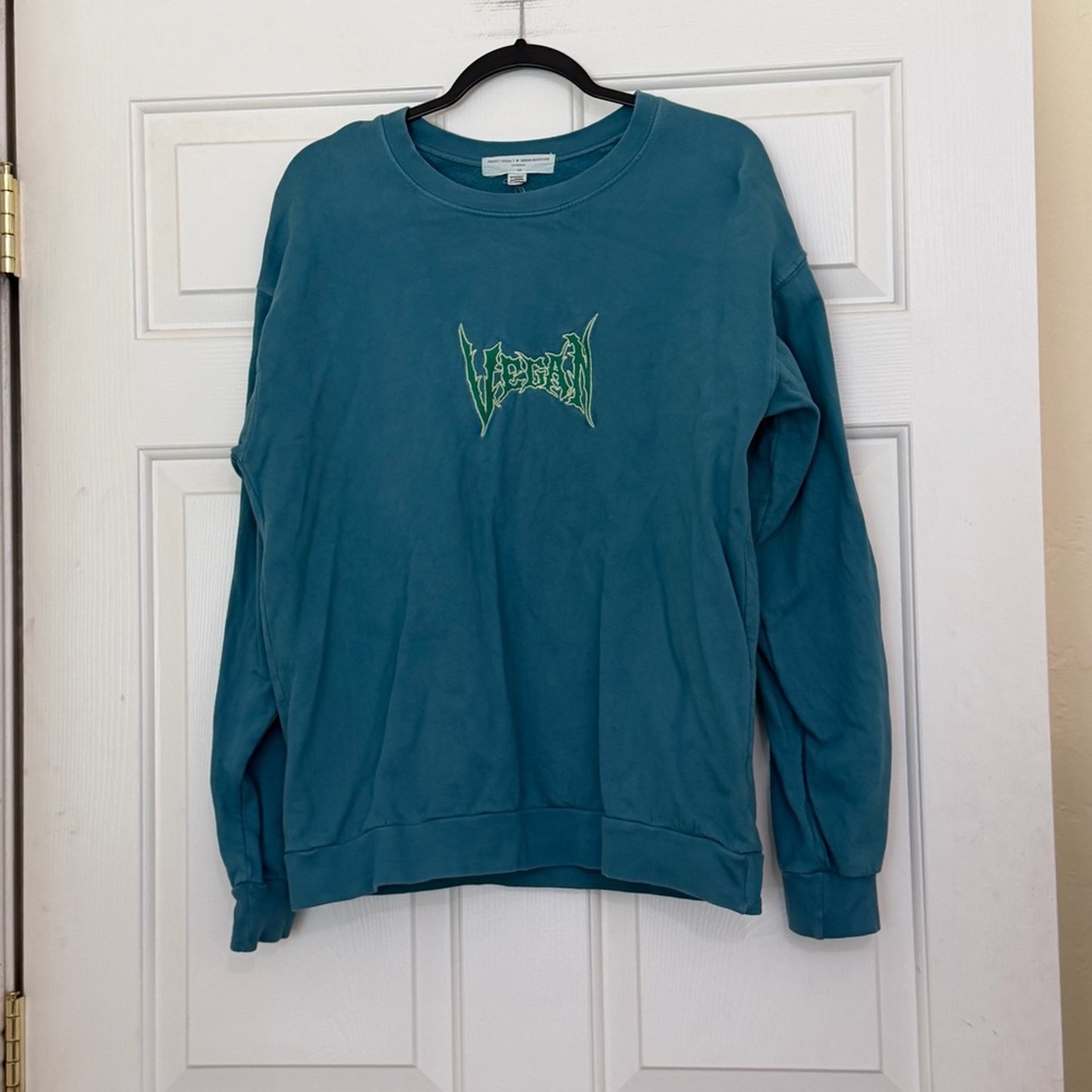 Project Social T Vegan Embroidered Pullover Sweatshirt Teal Urban Outfitters S M